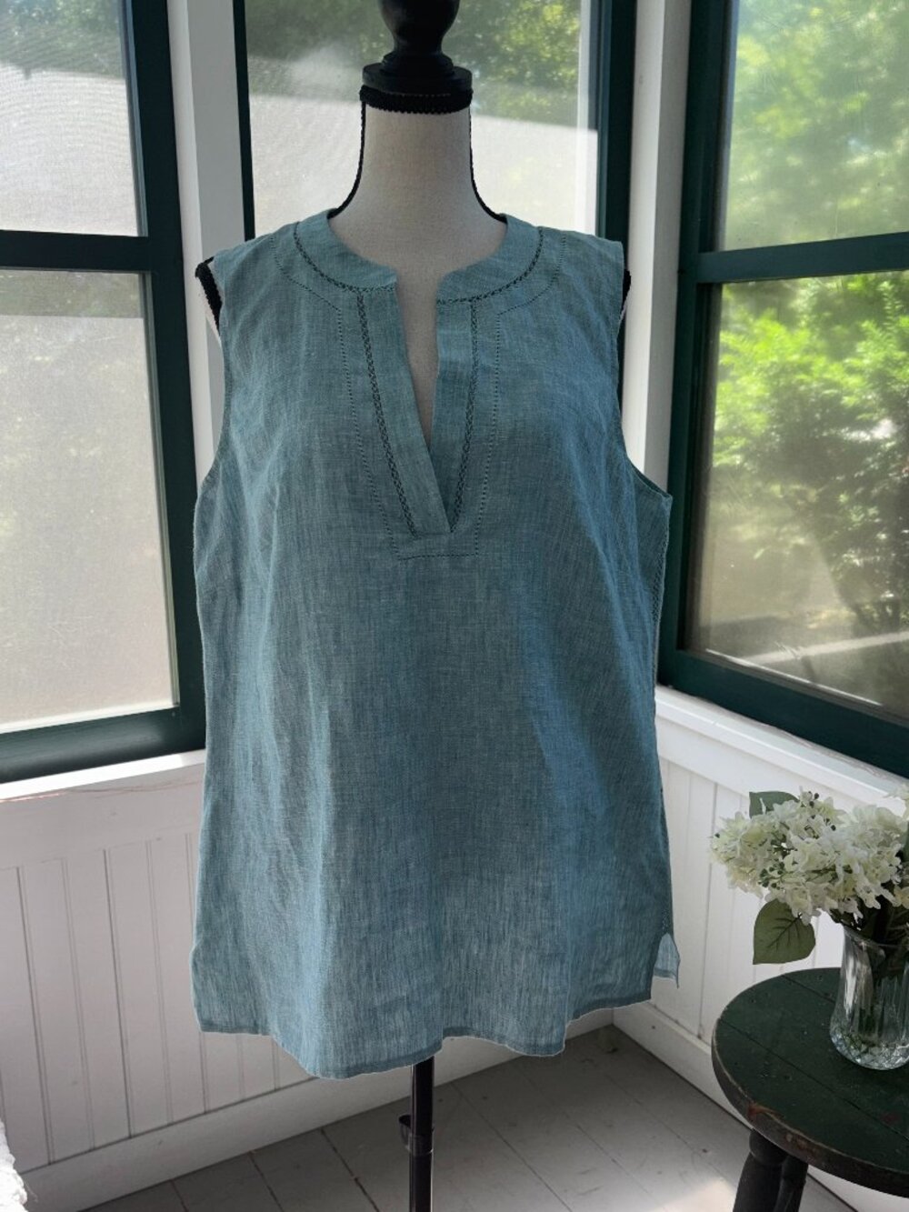 Dana Buchman Linen Top Oasis Teal Blue NWT Size L